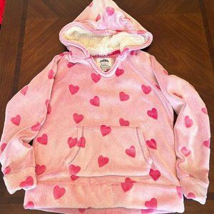 Cuddly Sherpa Hoodie Pink Hearts Girls Size 14/16